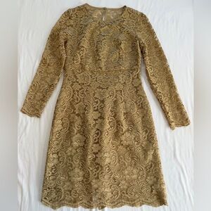 Nanette Lepore Gold Lace Dress long sleeve size 4